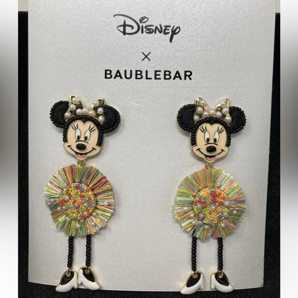 New Disney X Baublebar Pastel Statement Minnie Mouse Movable Dangle Earrings